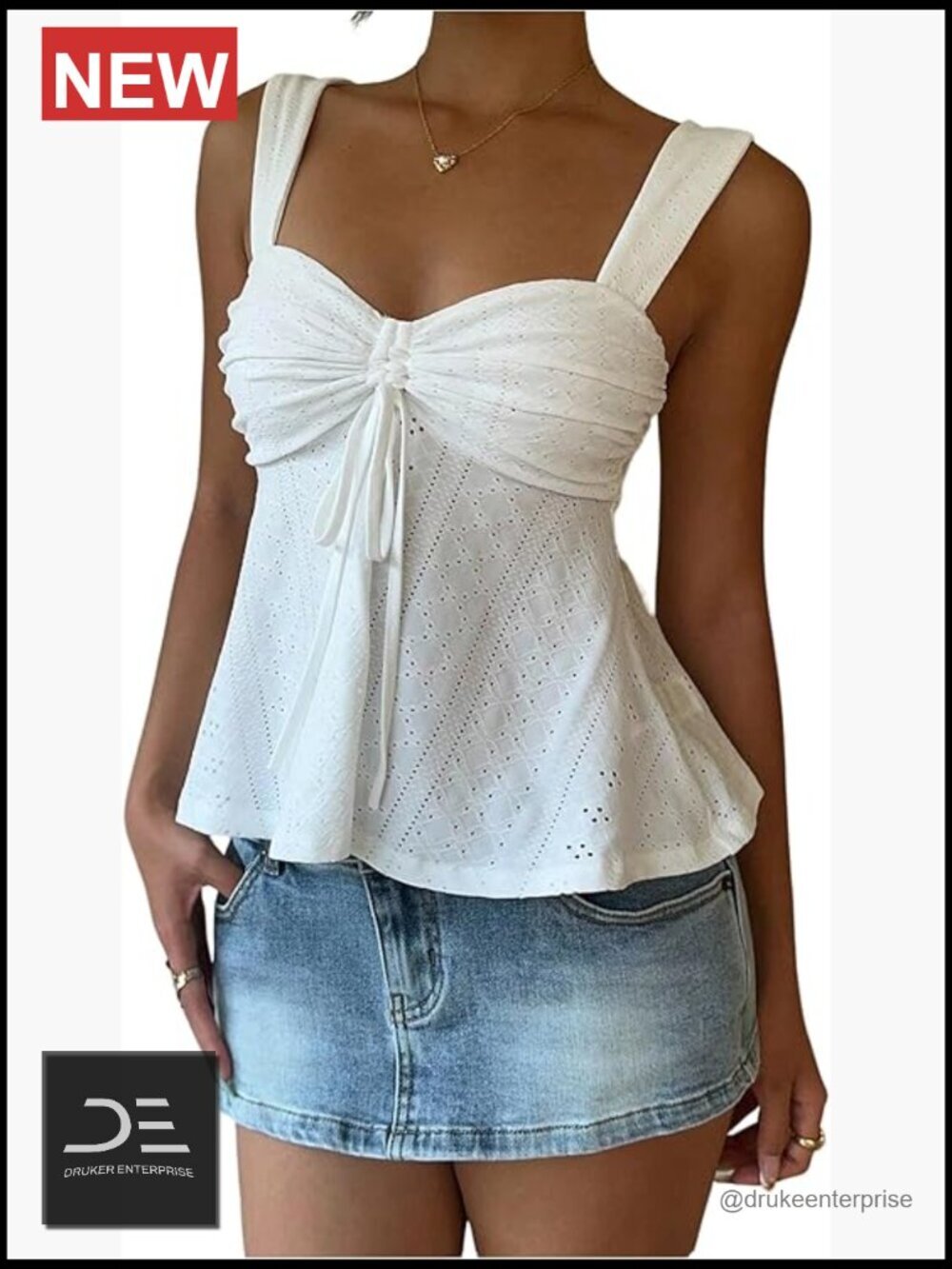 Eyelet Tie Front Ruched Tank Top Y2k Drawstring Going Out Top